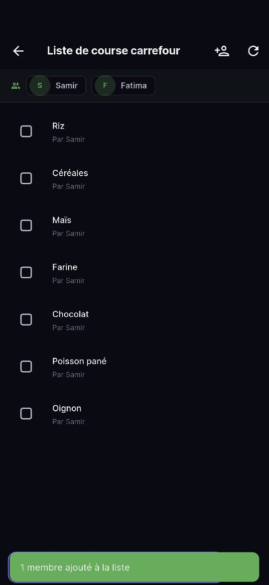 Liste de courses partagée